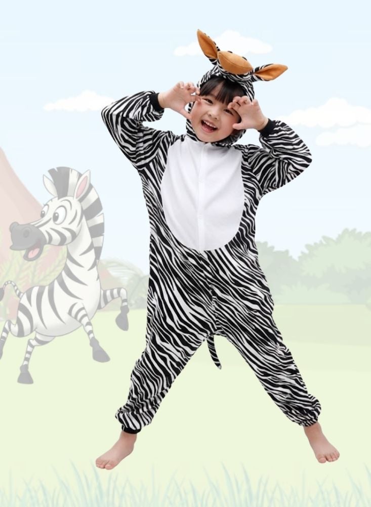 بريميم زي تنكري على شكل حمار وحشي للأطفال - زي تنكري لطيف باللونين الأسود والأبيض للأطفال، مناسب للفعاليات المدرسية والحفلات ذات الطابع الحيواني - Image 1